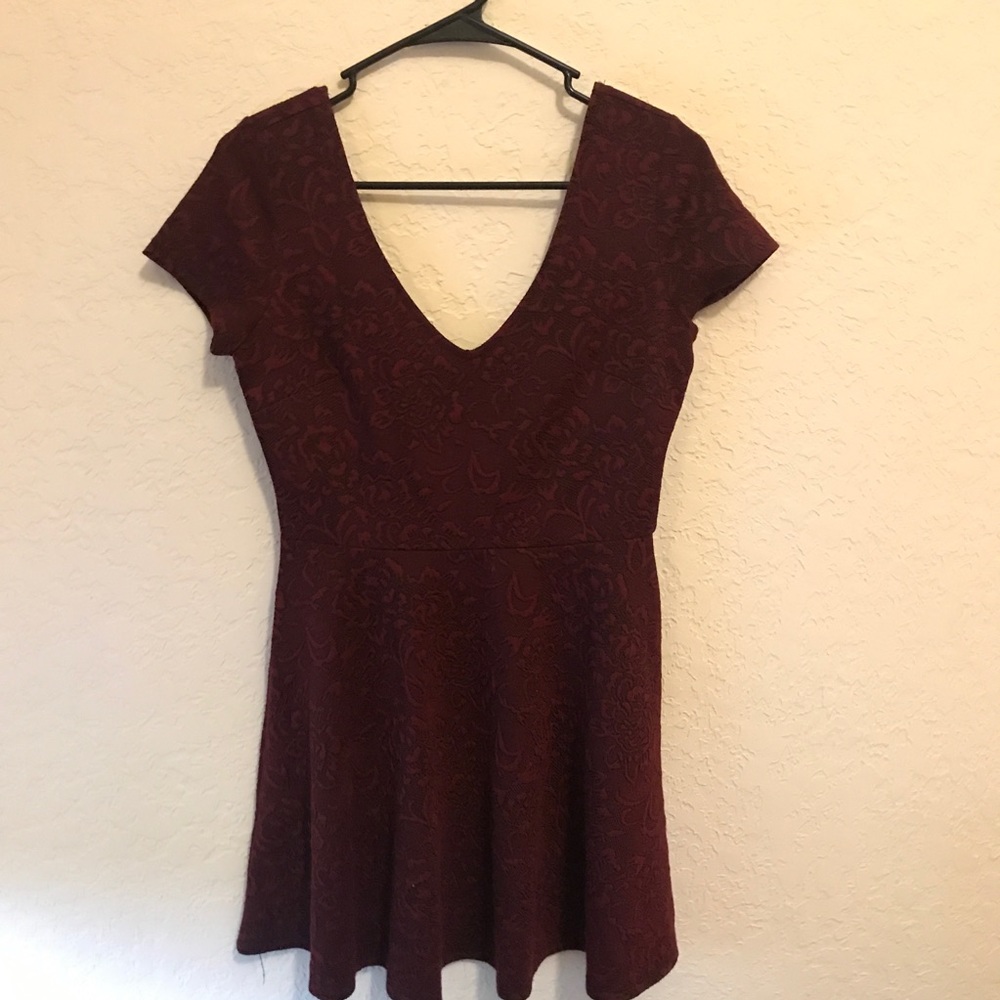 Maroon Brocade V-Neck Dress